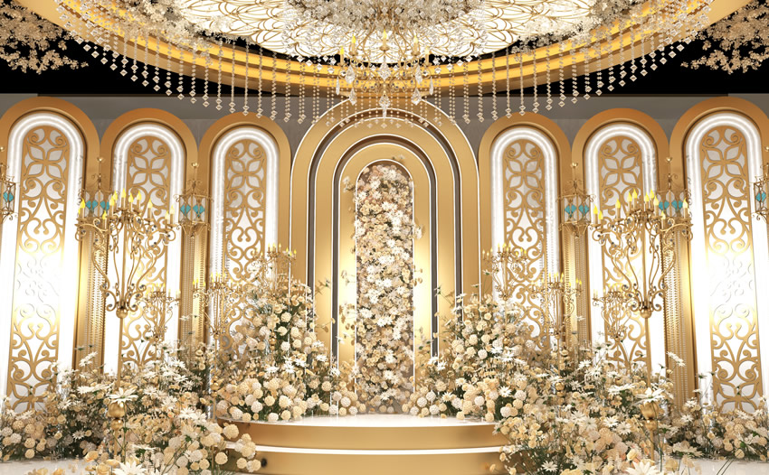 渭滨香槟色调婚礼堂效果展示